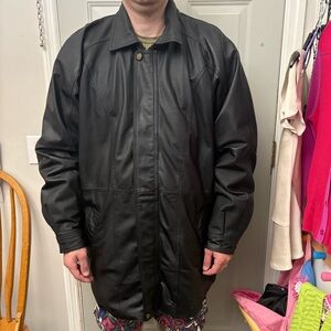 Classic Black Leather Trench Coat